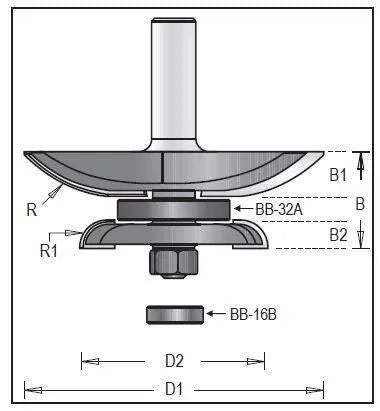 Dimar 126R8-86BC Cove Raised Panel with Back Cutter, 2 Flutes Set CNC Router Bit - CNC Router Store